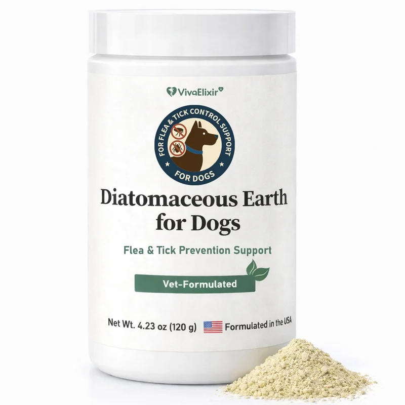 Terre diatomée pour chiens – Poudre naturelle pour la gestion des puces et des tiques, detox digestive – VivaElixir 4,23 oz