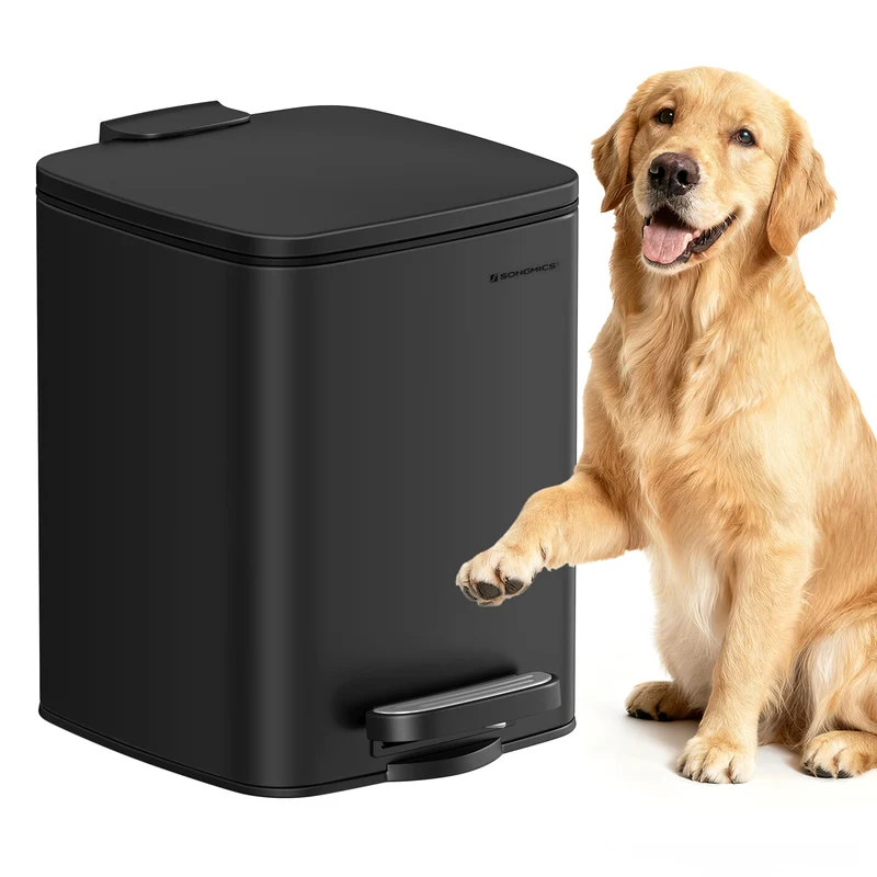 SONGMICS Poubelle Extérieure pour Déchets Canins 1,6 Gal – Couvercle Doux, Acier Inoxydable, Noir Encre, ULTB590BH01