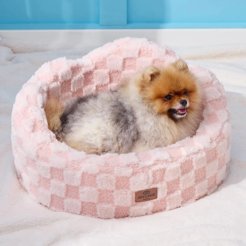 Joydeco Lit Nuage Orthopédique 22x20 – Petits Chiens et Chats – Rose