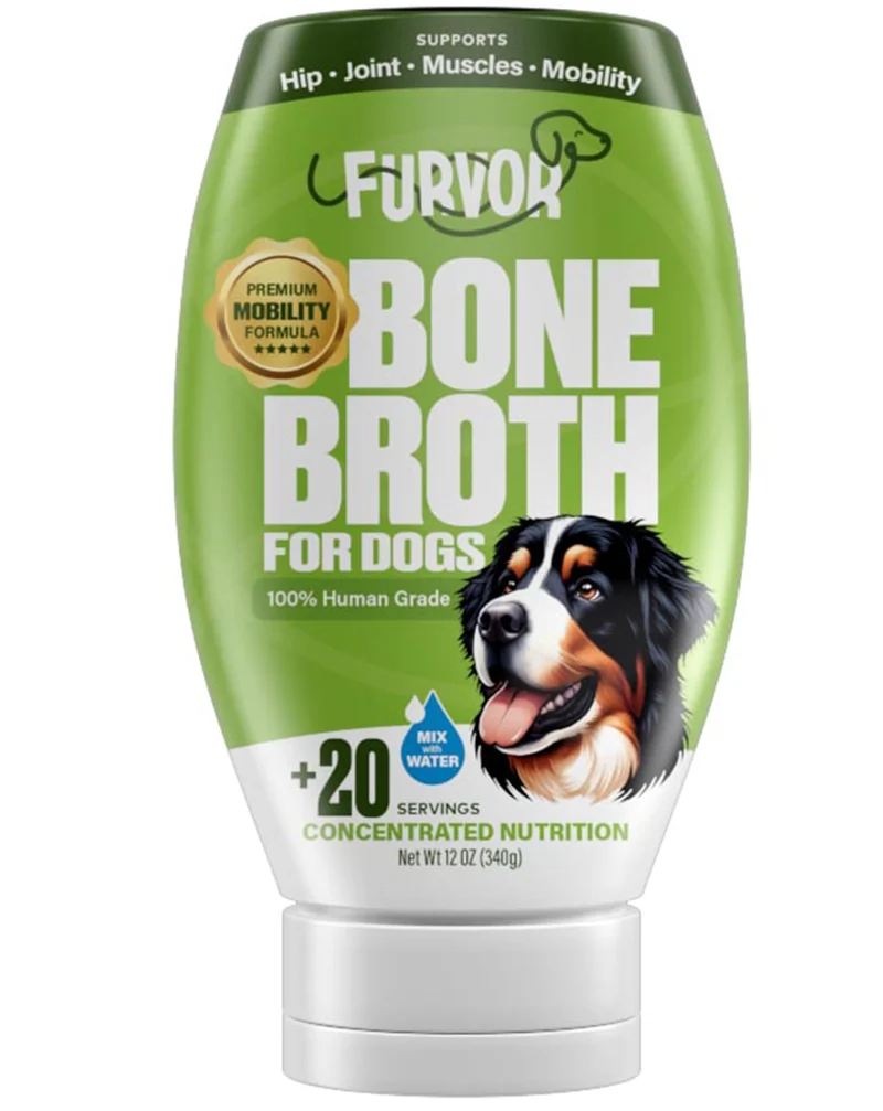 Furvor Bouillon d’Os Mobilité pour Chiens – Supplément Protéique au Collagène, Glucosamine et Chondroïtine – Garniture pour Croquettes (12 oz, 20 portions)