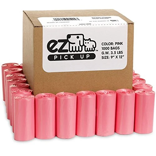 EZ PICK UP - Sacs Roses 9x12 po, 1000 unités, Sans parfum, pour déjections d’animaux