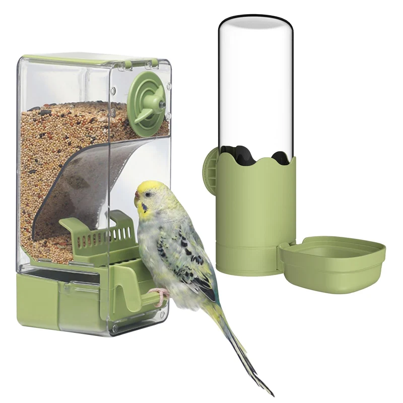 Septillar – Ensemble nourrisseur et distributeur d'eau pour cage (Vert) – pour petites et moyennes espèces d'oiseaux
