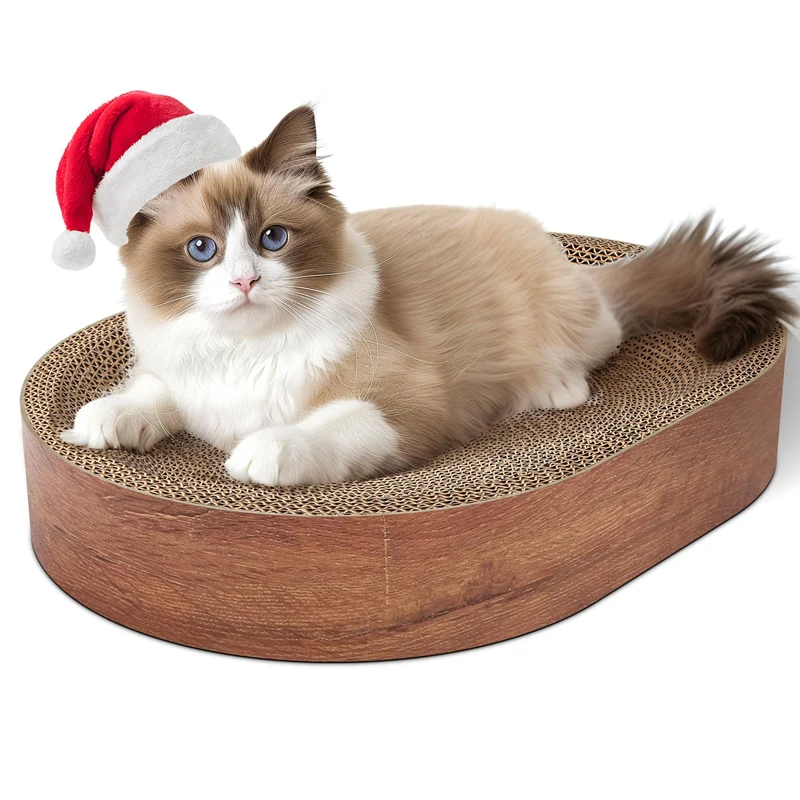 ComSaf Planche de Grattage pour Chat — Nid de Repos Ovale en Carton Ondulé, Protège-Meubles pour Chats d’Intérieur