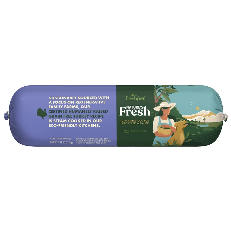 Freshpet Fresh Dog Food – Rouleau de Dinde Sans Céréales Élevée Humainement, Recette pour Chien, 5 lb (2,27 kg)
