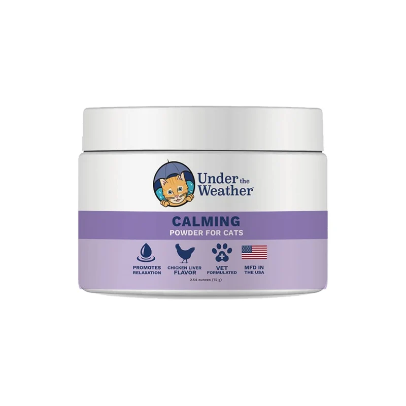 Under the Weather – Poudre apaisante pour chats | Soulagement naturel de l’anxiété et du stress | Calme lors du toilettage, des voyages et des orages – 72 g
