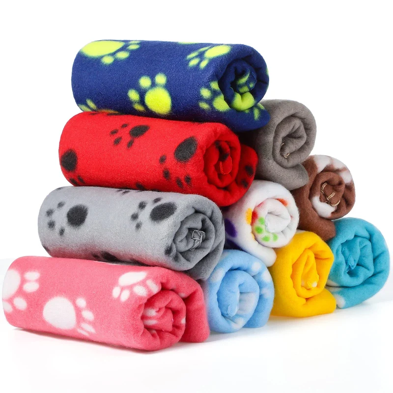 Tatuo – Lot de 10 couvertures pour animaux avec empreinte de patte | Doux et chaud 60 x 70 cm