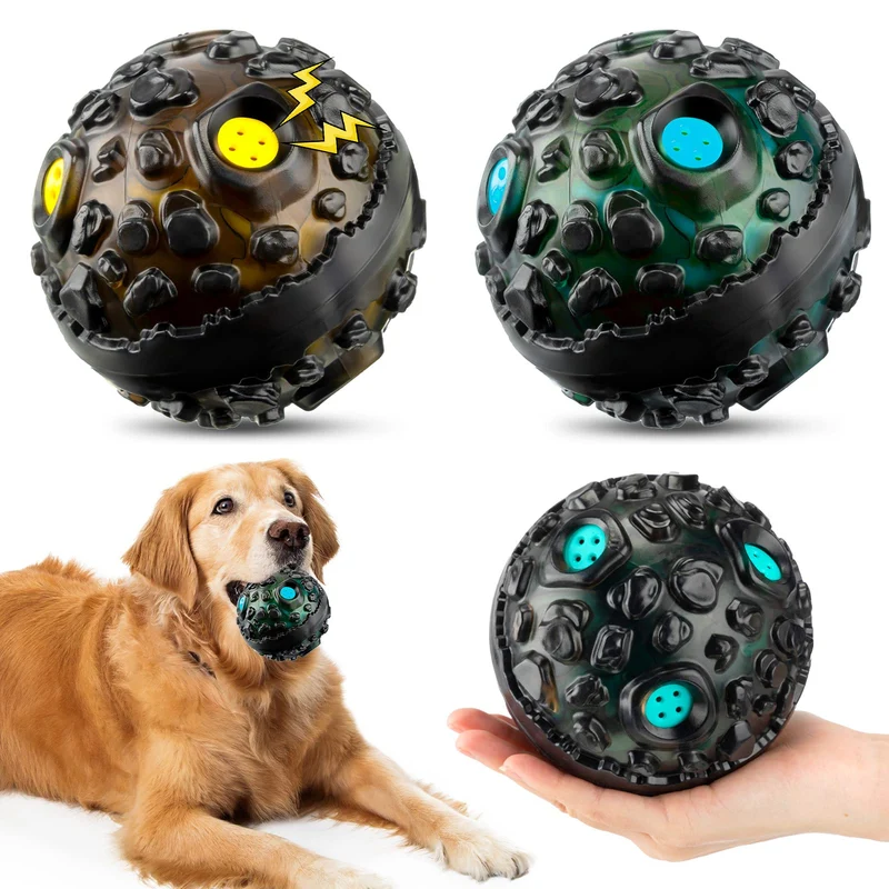 Honoson – 2 balles pour chien mordeur | Jouet interactif en caoutchouc bleu-lac et jaune