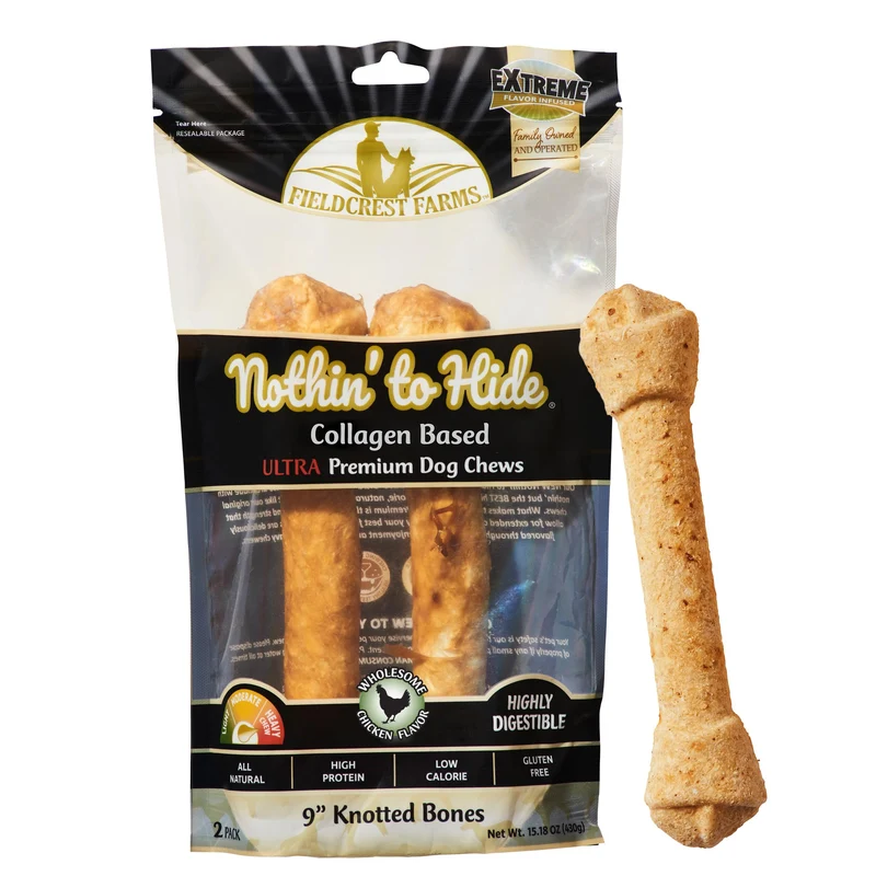 Fieldcrest Farms Nothin' to Hide Ultra Noués — Collagène, Saveur Poulet, Pour Chiens Aggressifs jusqu'à 16 kg, 9 pouces, Pack de 2