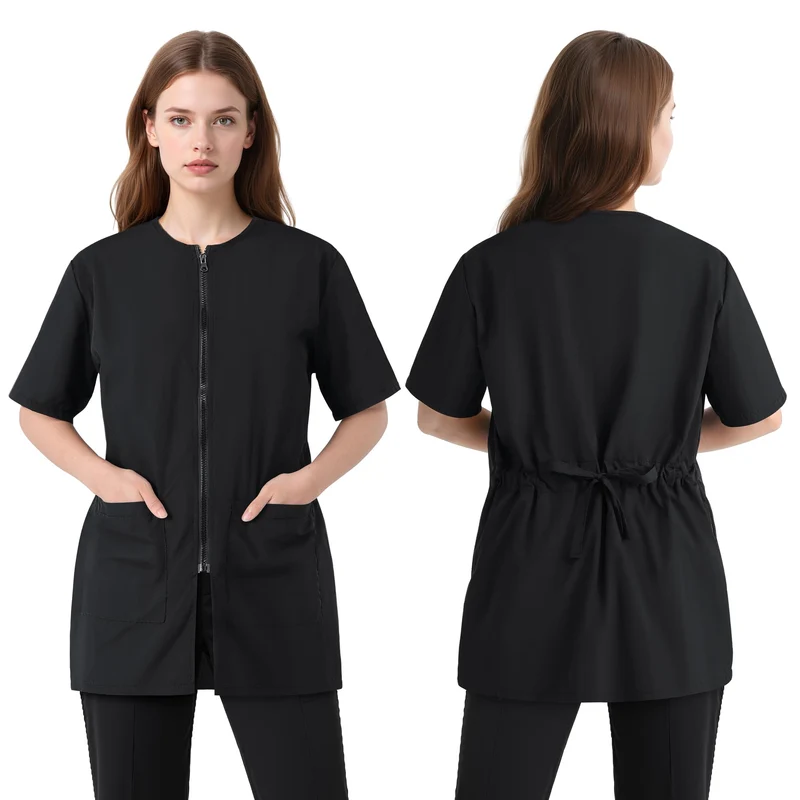 SOMSOC Lot de 2 Veste de travail imperméable pour toilettage – Manches courtes, zip, anti-statique, poches