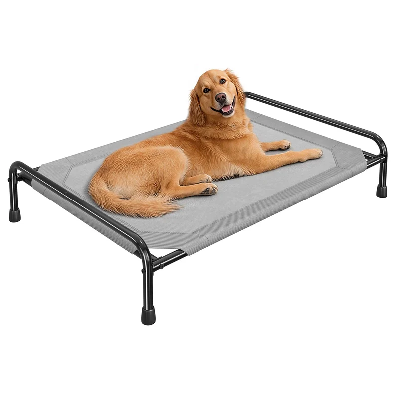 Ekisemio Lit Chien Élevé et Respirant – Cadre Métallique Gris pour Grands Chiens