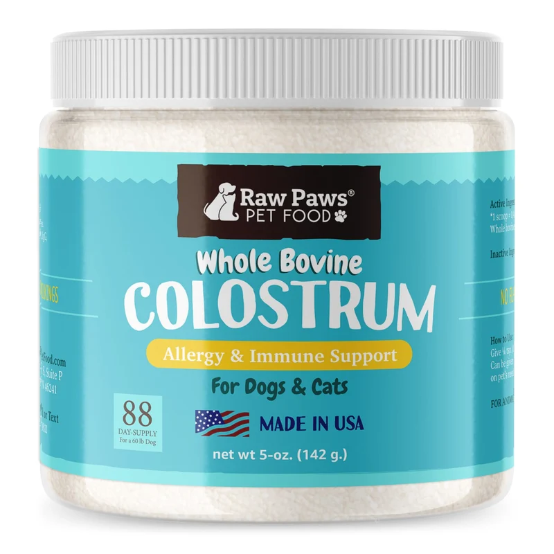 Raw Paws Colostrum Bovin pour Chiens et Chats – Immunité & Allergies – Fabriqué aux États‑Unis