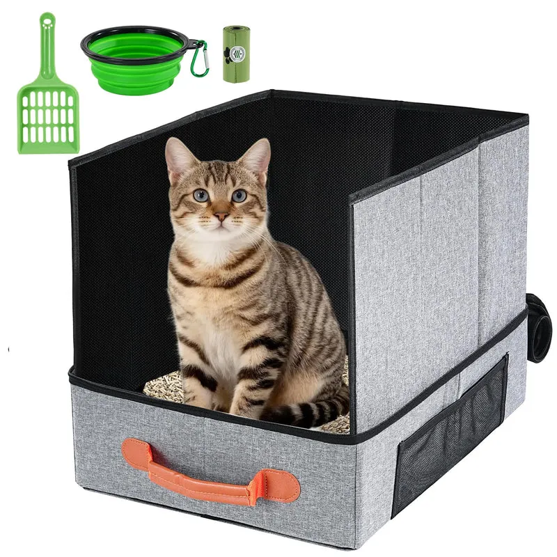 Uross Litière de Voyage pour Chats – Boîte Pliable Étanche Gris