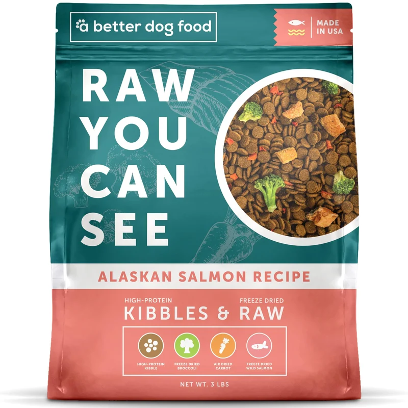 A Better Treat – Nourriture pour chiens au saumon, croquettes haute protéine et morceaux crus séchés