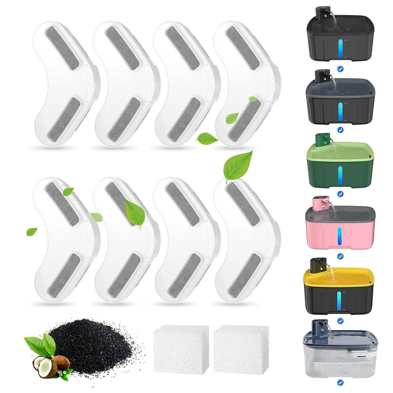 Kenida Filtres pour Fontaine Chien – Lot de 8 Filtres + 2 Éponges pour Grande Fontaine