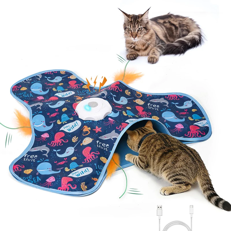 tikibest – JouetInteractif pour chat avec plume en mouvement et sons de souris (pour chats d’intérieur)