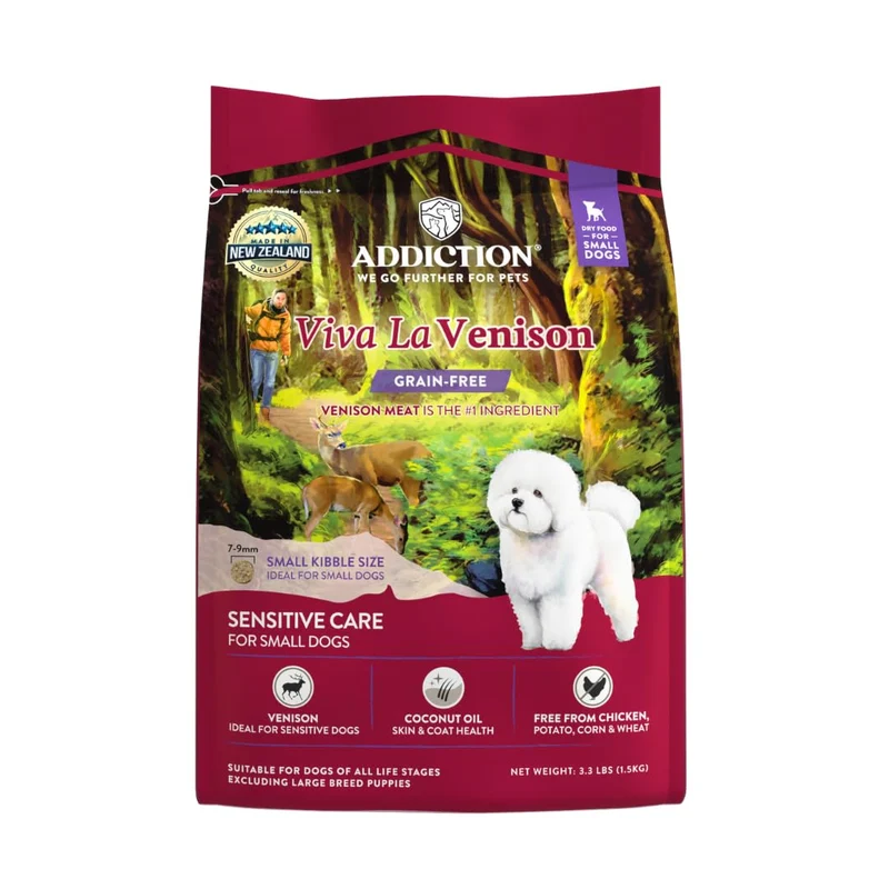 Addiction Viva La Venison – Croquettes Sans Gluten pour Petits Chiens (Tous les Stades de Vie) – Nouvelle-Zélande – 3,3 lb