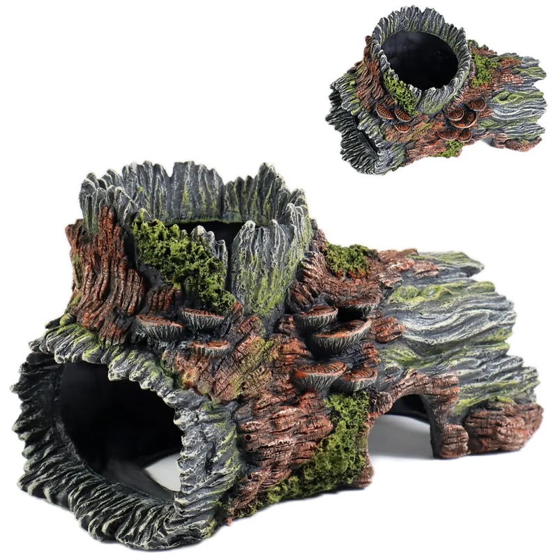 PTFJZ Décor d’aquarium Tronc Creux – Abri betta et cachettes, caves avec ouvertures
