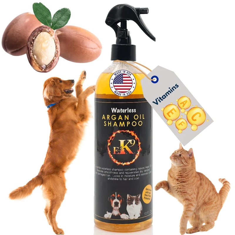 Shampoing Sans Eau E3 – Argan pour Chiens et Chats, 16 oz | Rinçage Non Nécessaire