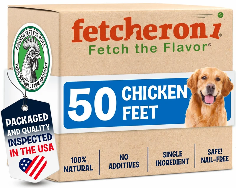 FETCHERONI Pattes de Poulet Premium pour Chiens – Déshydratées, Sans Additifs, Soutien des Articulations (50 Sachets)