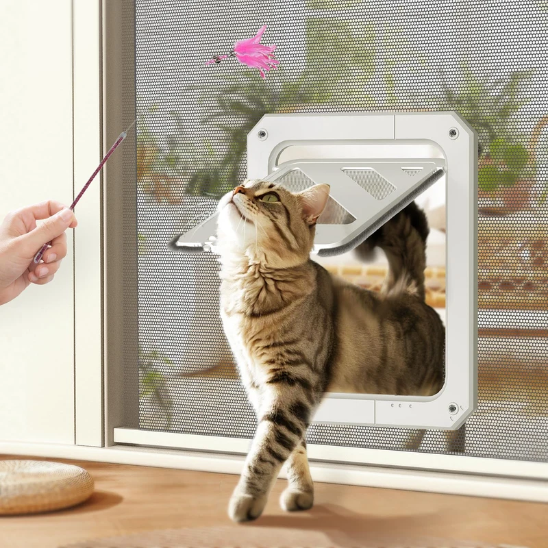 LIBBEPET Porte Chat pour Moustiquaire – Ouverture Magnétique 7x9 po, Jusqu’à 9 kg, Jouet Interactif