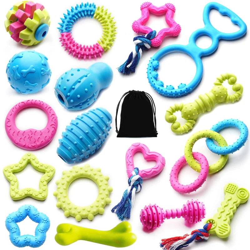 SZKOKUHO – Lot de 17 Jouets à Mâcher pour Petits Chiens et Chiots, Formes Variées et Couleurs Vives