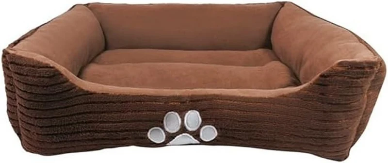 Long Rich HCT REC-005 – Lit réversible rectangle pour chien et chat, imprimé patte, couleur café