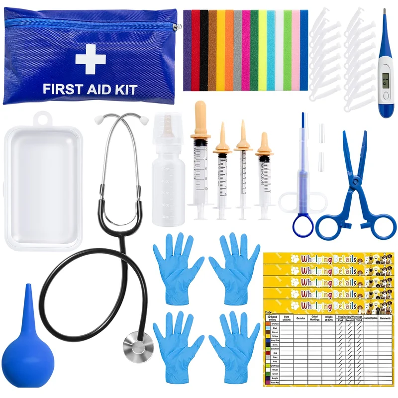 Huimpet Kit de mise bas pour chiots – 52 pièces avec colliers colorés et thermomètre numérique