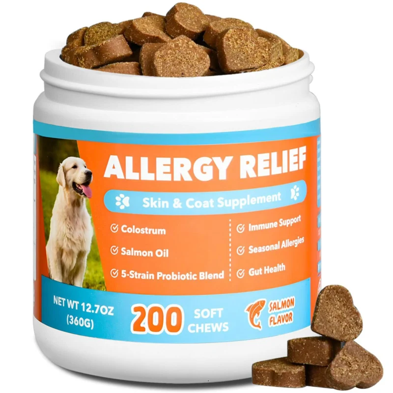 CeliAeh Friandises Allergie Chien 200ct – Probiotiques, Colostrum, 5 Souches | Peau et Immunité