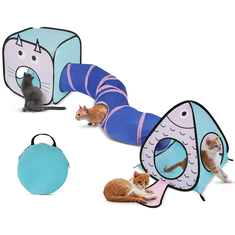 Rypet Tunnel de Jeu 3-en-1 pour Chats – Tunnel Pliable et Cubes d’Activité