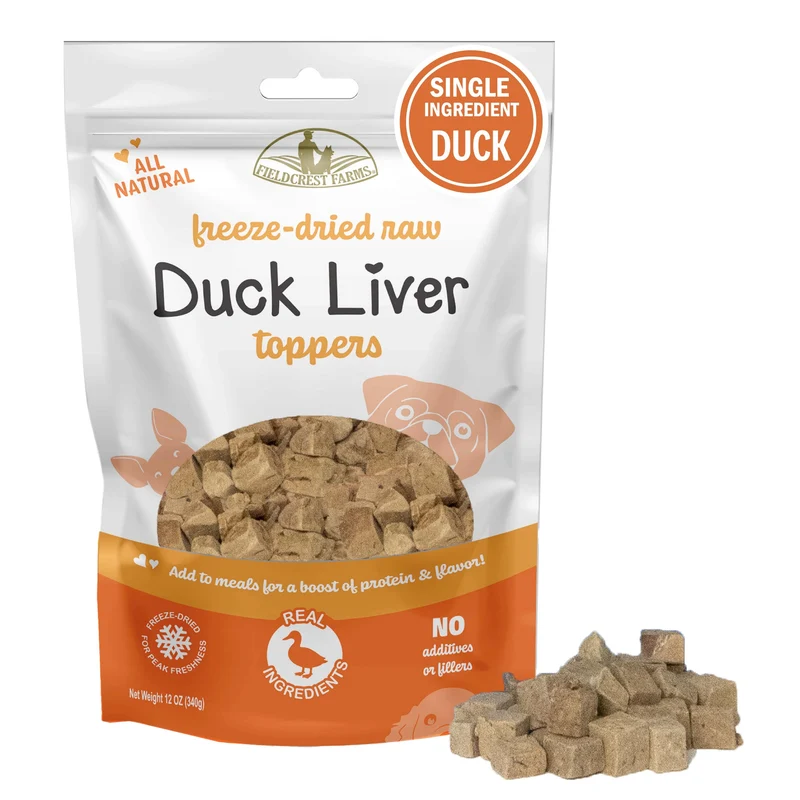 Fieldcrest Farms Toppers Foie de Canard Lyophilisé pour Chien – 100% Foie de Canard, Sans Céréales, Haute Protéine, 12 oz