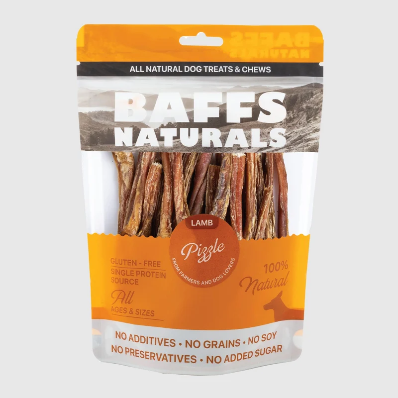 Bâtonnets Pizzle d’agneau pour chiens – 100% naturels, sans gluten | Protéines élevées, faible gras | 8oz | Baffs Naturals