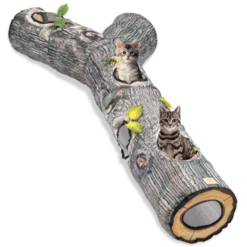 FelRelWel Tunnel Chat — Tunnel d'intérieur en tronc d'arbre pour chats, grand format