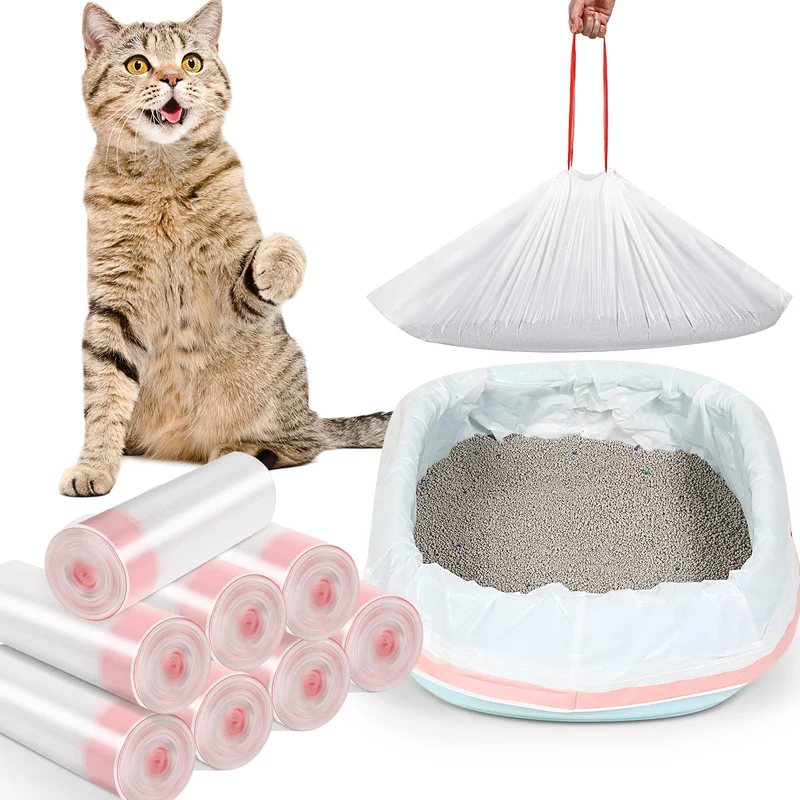 Sabary 80 Sacs de Litière pour Chat Jumbo avec Cordon – HDPE Résistant, Rose, 36 x 18 pouces