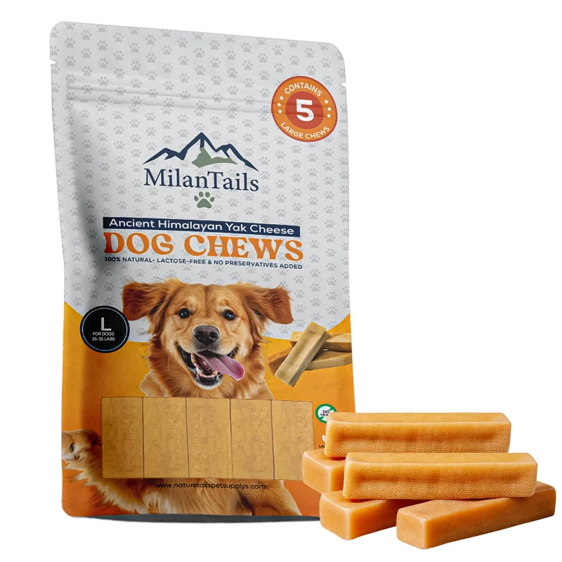 MILANTAILS Fromage de Yak Himalaya – Friandises Premium Or Doré, Protéines Élevées, Pour Mâcheurs Puissants – Sachet 1 lb (Lot de 5)