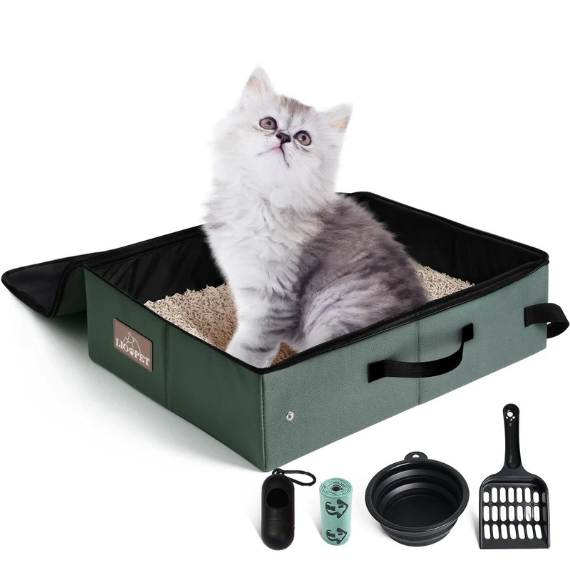 LIOOPET Boîte Litière Portable avec Couvercle – Pliable 18x14x5,5 po, Voyage et Hôtel