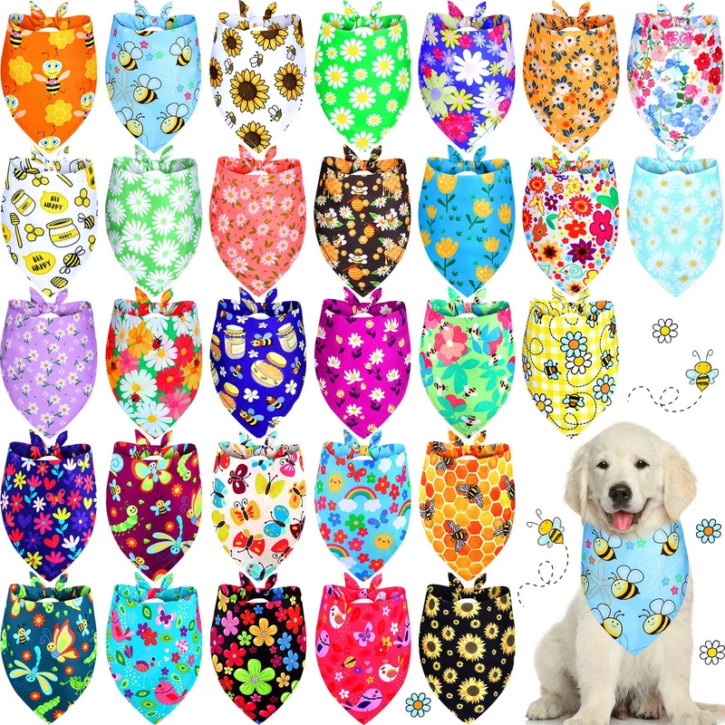 Eccliy 30 Pack Bandanas pour Chien – Bandanas Triangle Fleurs Printemps en Polyester