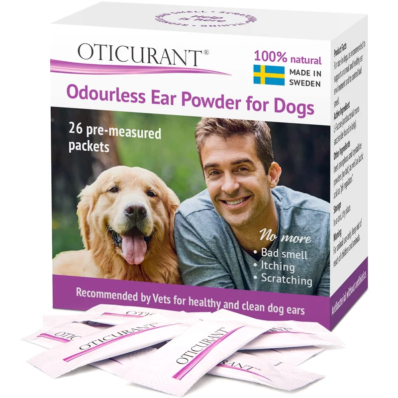 OTICURANT Poudre Oreille Chiens – Démangeaisons et Odeur Réduites, Pas de Rinçage, 26 Sachets