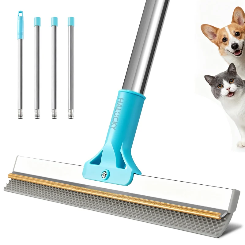 Halucky Râteau Anti-Poils 2 en 1 – Manche 63'', Dents TPU et Cuivre, Nettoyage Efficace des Poils sur Tapis et Moquette