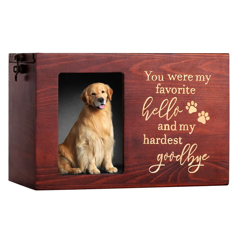 DGDCDV Urne mémorial pour chiens et chats – grand modèle en bois avec cadre photo