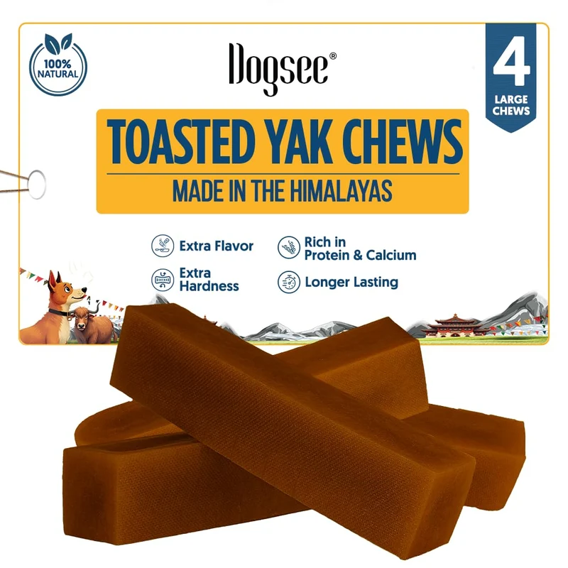 Dogsee Toasted Fromage Yak Himalayan – Friandises Dentales Grandes (4) | Longue Durée | Saveur Fumée | Protéines & Calcium | Digestion Facile