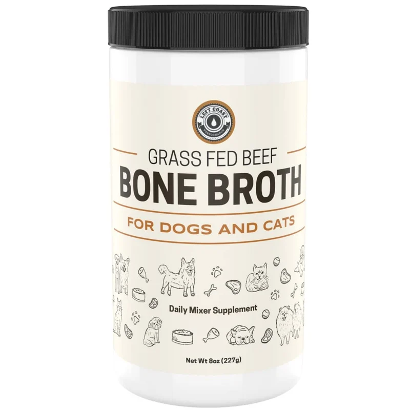Left Coast Performance - Poudre de Bouillon d'Os de Boeuf (8 oz) pour Chiens et Chats — Qualité Humaine, Boeuf nourri à l'herbe