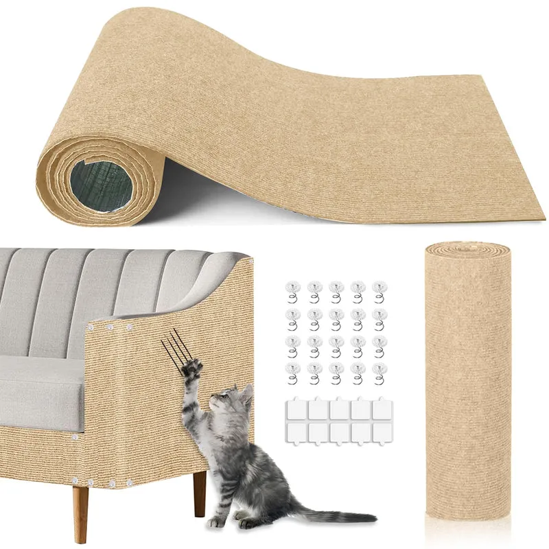 TEBANTY Tapis Griffes Chat Beige — XXL Auto-Adhésif 118,5 x 15,9 po