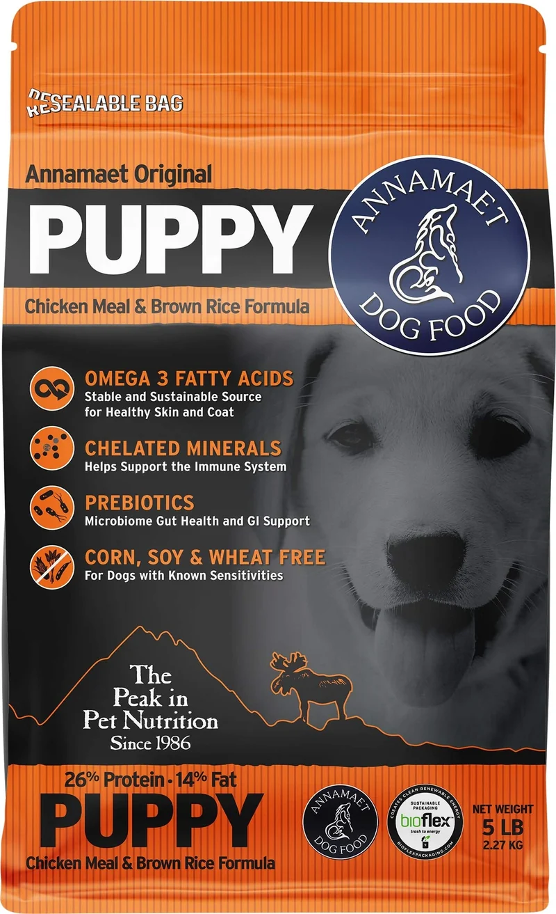 Annamaet Original Puppy — Croquettes chiot poulet & riz brun, 5 lb, sans maïs/soja/blé, DHA fortifié