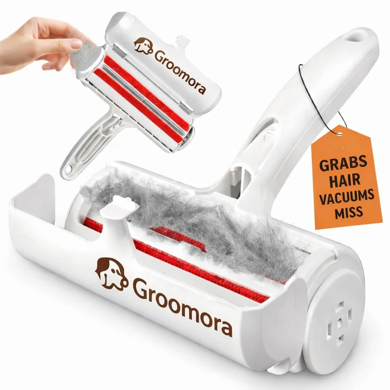 Groomora Rouleau Réutilisable Anti-Poils pour Animaux – Pour Canapé, Meubles et Voiture – Écologique et Portable (Blanc)