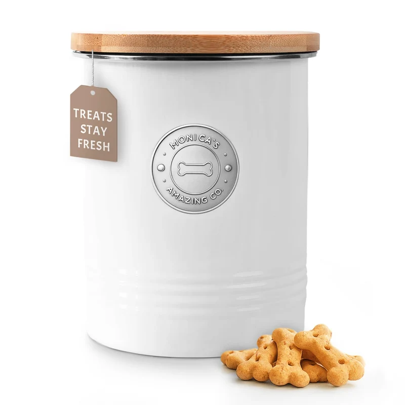 Conteneur hermétique pour friandises chien avec couvercle en bambou – Design minimaliste | Monica´s Amazing Co.