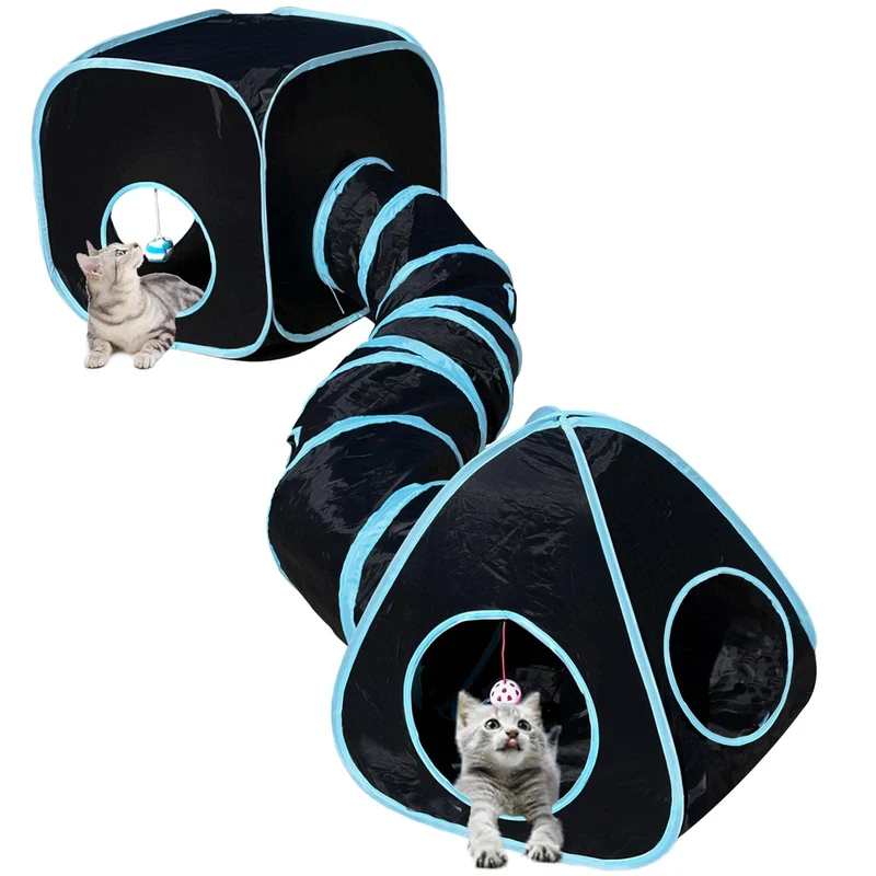 GONPETGP Tunnel 3-en-1 pour Chats et Animaux d'Intérieur — Tente, Cubes et Tube Interactif