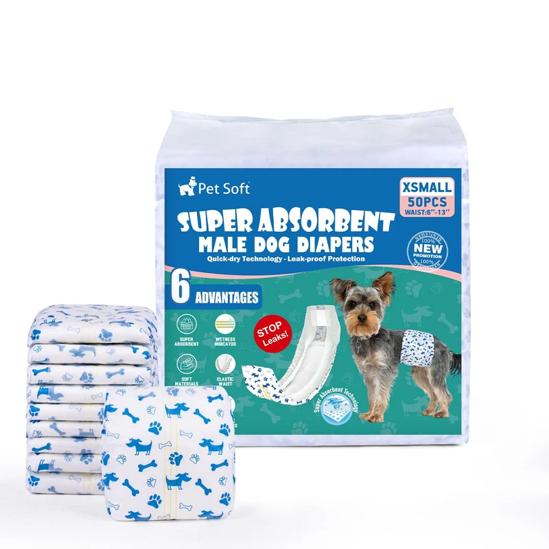 Pet Soft Couches Mâle pour Chien XS – 50 pièces, Indicateur d’Humidité