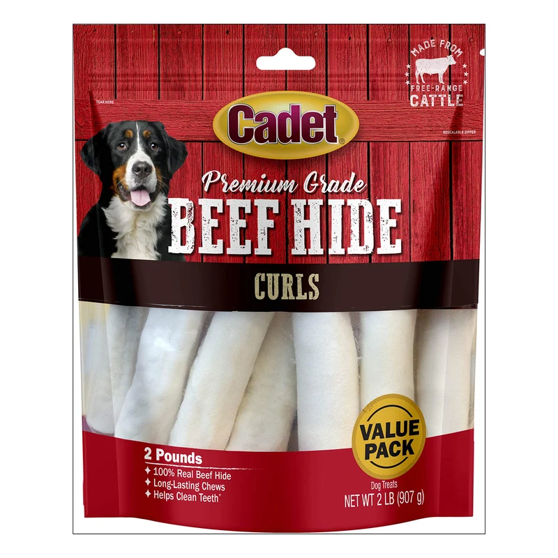 Cadet Rouleaux de peau de bœuf premium – Friandises durables pour chiens de taille moyenne – 2 livres
