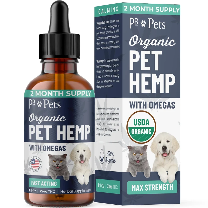 PB Pets - Huile de chanvre biologique pour chiens et chats | Calme et soutien des articulations | Fabriquée aux États-Unis