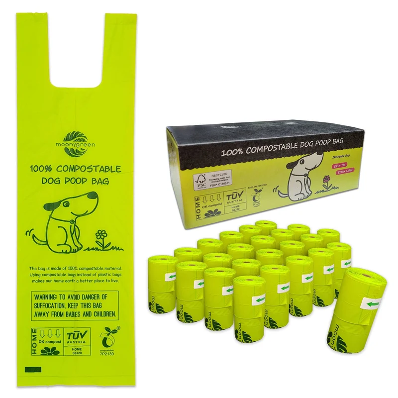 moonygreen Sacs-poubelle compostables avec poignée — Sans parfum, Ultra-épais, 240 sacs (lot)